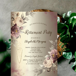 Convite Rosas De Vidro De Vinho Aposentação De Champanhe
