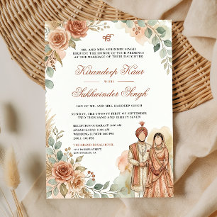 Convite Rosas de Watercolor de Laranja de Pêssego Floral C