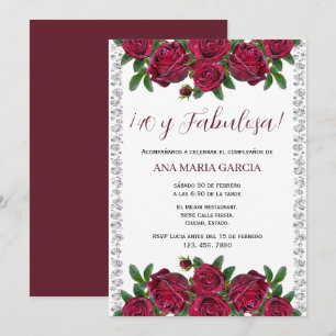Convite Rosas & Diamantes Feminino 40º Aniversário Espanho