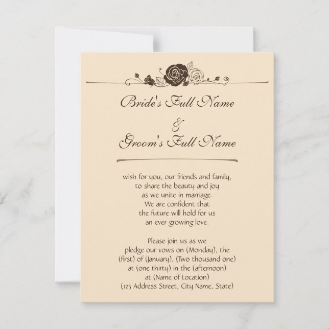 Convite Rosas do creme e de café (Frente)