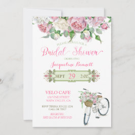 Convite Rosas do rosa da cesta da bicicleta do vintage do