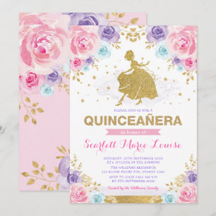 Convite Rosas Douradas, cor-de-rosa, Princesa Quinceañera