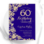 Convite Rosas Douradas Elegantes Roxo 60º aniversário<br><div class="desc">Dourado Floral 60º Convite de aniversário. Design elegante com rosas,  folha de ouro falsa e letra de script de tipografia. A Trendy convida o cartão perfeito para uma festa de na moda. Pode ser personalizado para qualquer idade. Impressos convites Zazzle ou modelo de impressão digital instantânea para download.</div>