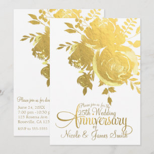 Convite Rosas Douradas Falso Folheado Floral Elegante Aniv