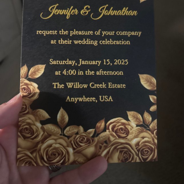 Convite Rosas Douradas Fundo Personalizado Casamento (Criador carregado)