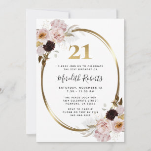 Convite Rosas Douradas Metálicas para Festa Floral de 21 A