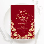 Convite Rosas Dourados aniversário de 30 anos<br><div class="desc">Convite de festas aniversário de 30 anos de ouro vermelho elegante. Design clássico com rosas, folha de ouro falsa e letra de script de tipografia. A Trendy convida o cartão perfeito para uma festa de na moda. Personalize com seus próprios detalhes. Pode ser personalizado para qualquer idade. Impressos convites Zazzle...</div>