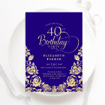 Convite Rosas Dourados aniversário de 40 anos púrpura<br><div class="desc">Convite de festas aniversário de 40 anos elegante de ouro roxo. Design clássico com rosas, folha de ouro falsa e letra de script de tipografia. A Trendy convida o cartão perfeito para uma festa de na moda. Personalize com seus próprios detalhes. Pode ser personalizado para qualquer idade. Impressos convites Zazzle...</div>