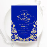 Convite Rosas Dourados aniversário de 40 anos Royal Blue<br><div class="desc">Convite de festas aniversário de 40 anos de ouro azul-real elegante. Design clássico com rosas, folha de ouro falsa e letra de script de tipografia. A Trendy convida o cartão perfeito para uma festa de na moda. Personalize com seus próprios detalhes. Pode ser personalizado para qualquer idade. Impressos convites Zazzle...</div>