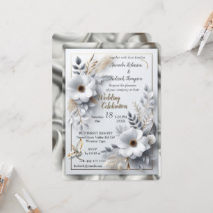 Convite Rosas Dourados brancos, Seda de Champanhe e Borbol