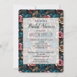 Convite Rosas Dourados de Champanhe de Aqua Rosa Girly