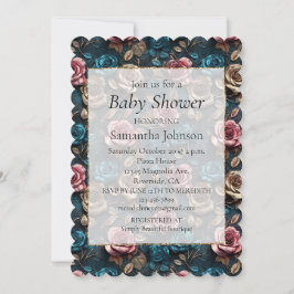 Convite Rosas Dourados de Champanhe de Aqua Rosa Girly