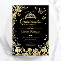 Rosas Dourados Negros Borboletas Quinceanera