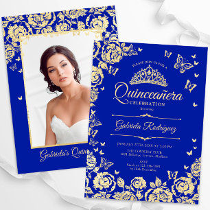 Convite Rosas Dourados reais Quinceanera Foto