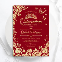 Rosas Dourados vermelhos Borboletas Quinceanera