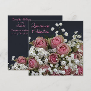Convite Rosas e Buquê de Gypsophila Quinceañera