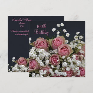 Convite Rosas e Buquê Gypsophila 100º Aniversário
