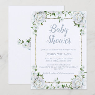 Convite Rosas e Chá de fraldas Floral de Borda Lítima de