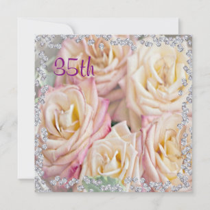 Convite Rosas e Diamantes Exquisitos Aniversário de 35 ano
