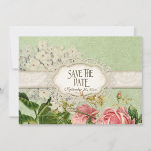 Convite Rosas e Hortênsias Manchadas de Chá em Renda Vinta