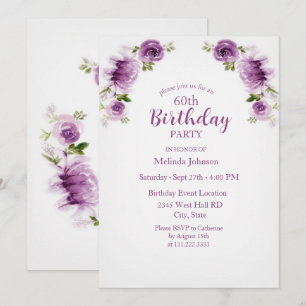 Convite Rosas e Peônias em Aquarela Fúcsia para Aniversári