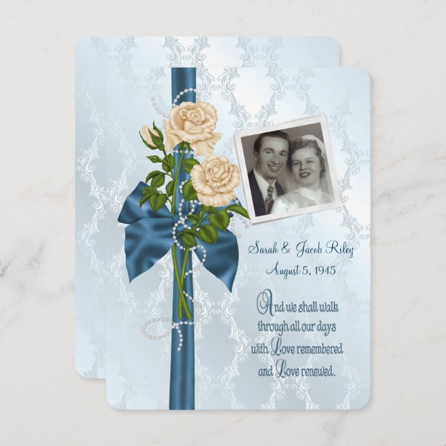 Convite rosas e pérolas com foto personalizada (Frente/Verso)