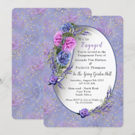 Convite Rosas e Tulipas de Aquarela Azul Violeta com c Dou