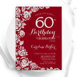 Convite Rosas Elegante Red Silver 60ª Festa de aniversário<br><div class="desc">Floral vermelho prateado 60º convite de aniversário. Design elegante com rosas,  folha de falso prata e letra de script de tipografia. A Trendy convida o cartão perfeito para uma festa de na moda. Pode ser personalizado para qualquer idade. Impressos convites Zazzle ou modelo de impressão digital instantânea para download.</div>