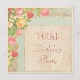 Convite Rosas Elegante Vintage 100ª Festa de aniversário