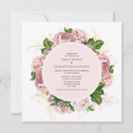 Convite Rosas Elegantes Bege Flores Brancas Casamento