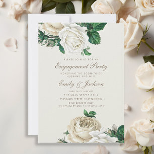 Convite Rosas Elegantes Brancas Creme Floral Noivado