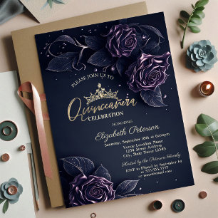 Convite Rosas Elegantes Dark Gothic Quinceañera