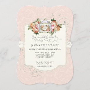 Convite Rosas Elegantes de Festa de aniversário de Chá P