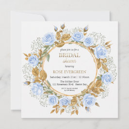 Convite Rosas Elegantes em Azul Poeirento e Respiro de Beb