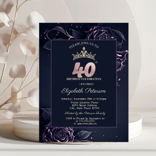 Convite Rosas Elegantes Escuras de Aniversário de 40 anos