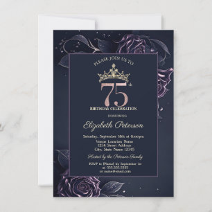 Convite Rosas Elegantes Escuras Góticas 75º Aniversário