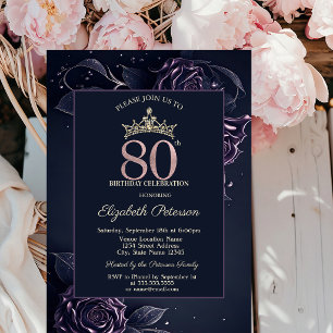 Convite Rosas Elegantes Escuro Gótico Aniversário de 80 an