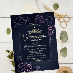 Convite Rosas Elegantes Escuro Quinceañera Gótico