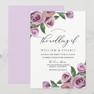 Convite Rosas Elegantes Roxas Lavanda Casamento 