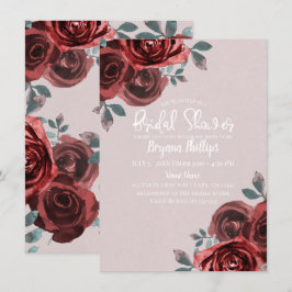 Convite Rosas em Aquarela Bege Bordô Chá de Bebê de Noiva