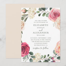 Convite Rosas em aquarela. Casamento de verde floral elega