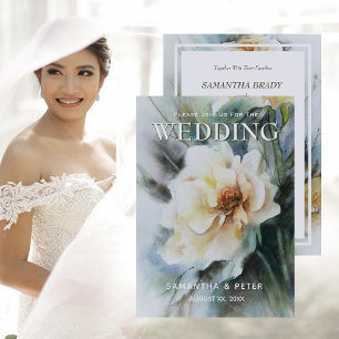 Convite Rosas em Aquarela Elegantes, Verde Salvia & Creme