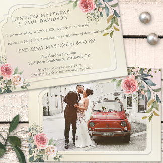 Convite Rosas em Aquarela Foto Festa Pós Casamento