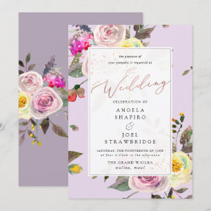 Convite Rosas em Aquarela Pastel + Bolhas de Champanhe Ros