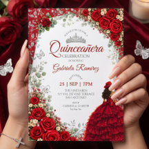 Rosas em Aquarela Vermelhas e Prata Quinceañera 