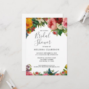 Convite Rosas em aquarela vintage Chuveiro de Noiva elegan