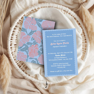 Convite Rosas em Flor Inspiradas em Renda Vintage Azul Aqi