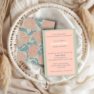 Convite Rosas em Flor Inspiradas em Renda Vintage Sage Aqi