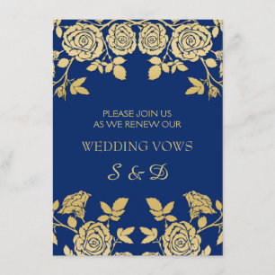 Convite rosas em inglês do Ouro na renovação do Vow Blu