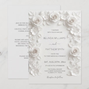 Convite Rosas em Relevo Falso Branco Quadro Tudo-em-Um
